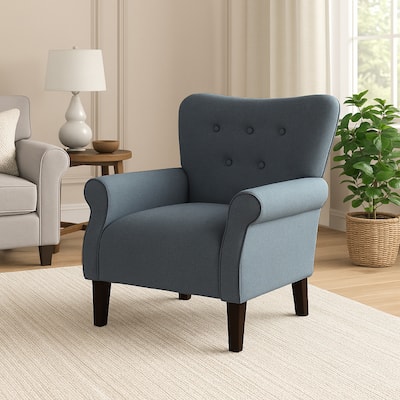Mowo Accent Armchair, Classic Button Tufted Back, Blue Woven Fabric