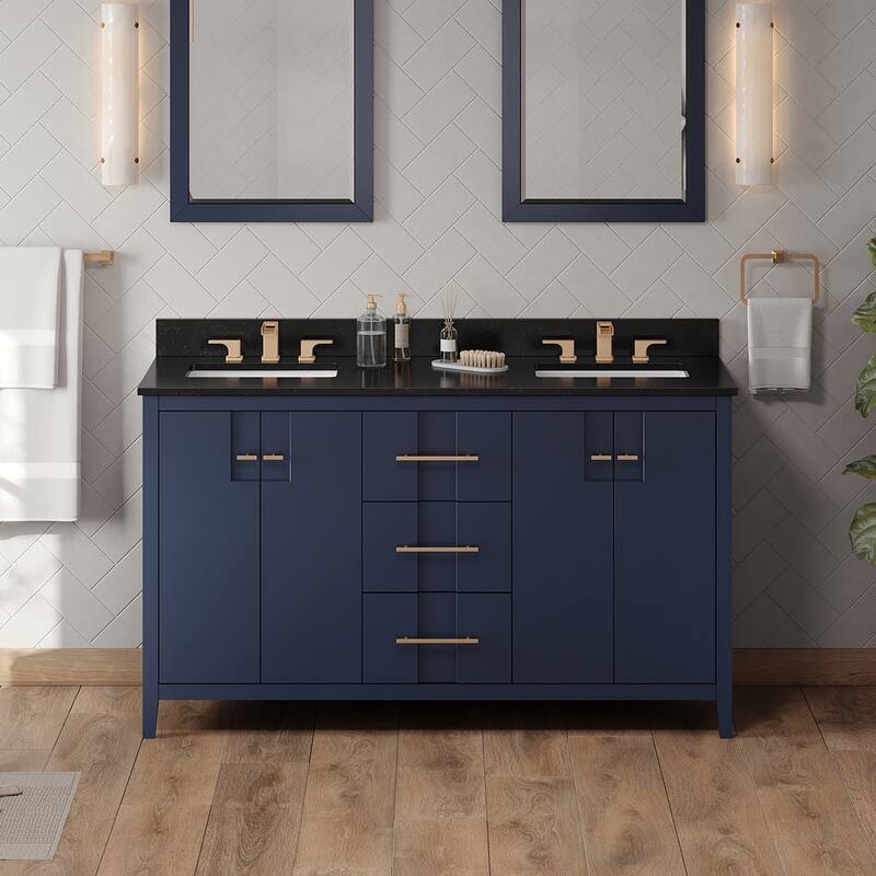 Jeffrey Alexander VKITKAT60R-GRANITE Katara 60" Free Standing Vanity - Hale Blue / Black - Painted