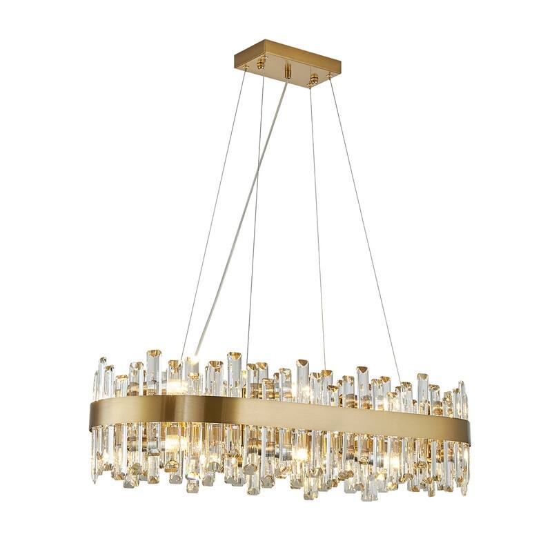 36 in. Luxury Rectangle Crystal Chandelier 16-Light Gold Modern Chandelier Hanging Ceiling Light Fixture for Dining Room
