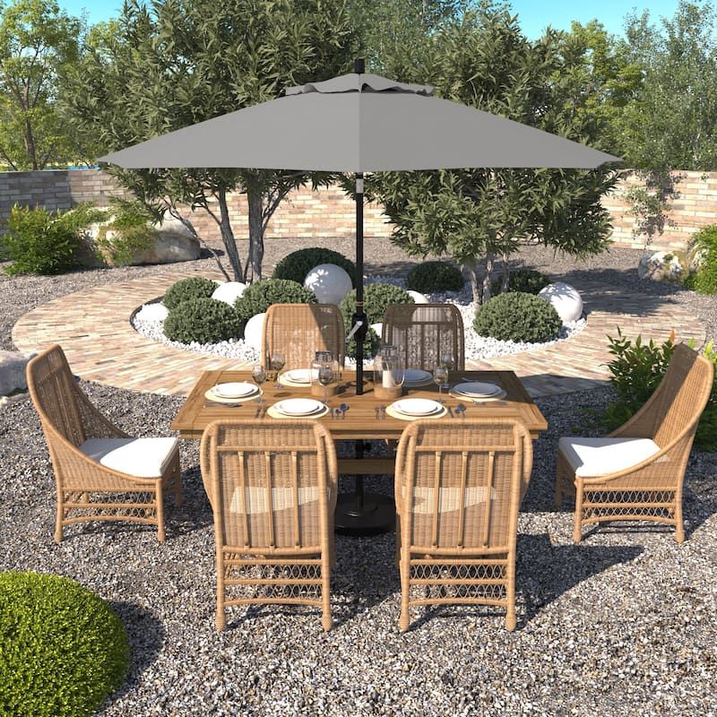 California Umbrella 9-foot Round Crank Lift, Push ButtonTilt, Black Frame Finish, Aluminum Patio Umbrella with Sunbrella Fabric - Granite