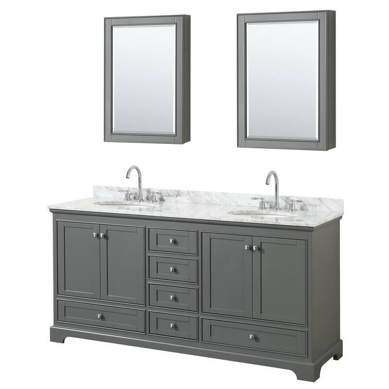 Wyndham Collection Deborah 72" Free Standing Double Vanity Set with - Dark Gray / White Carrara Marble Top / Polished