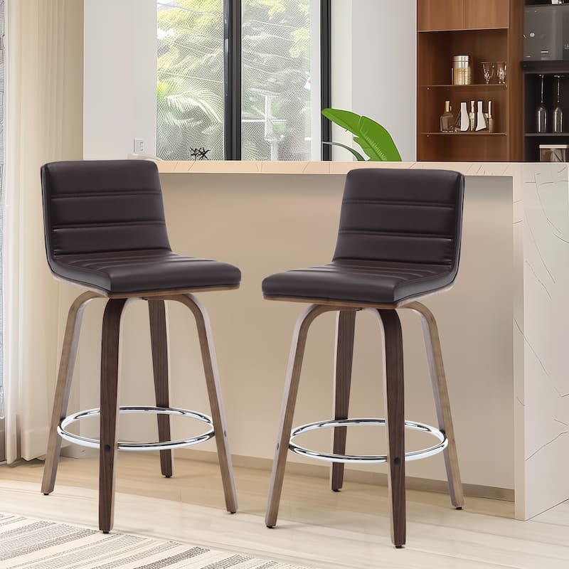 26"/29" Faux Leather Swivel Bar/Counter Stools, Set of 2/3 - Set of 2 - Brown - Counter Height