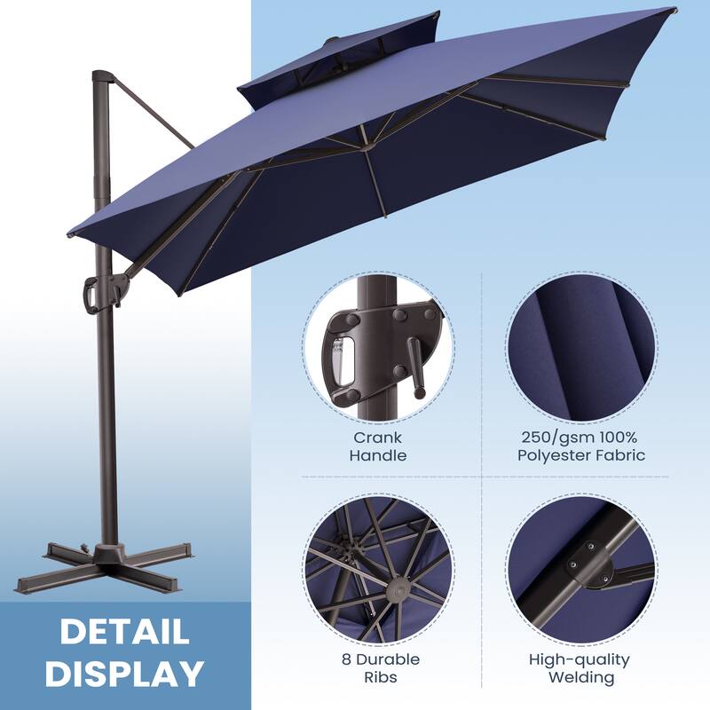 Crestlive Products 10/11FT Aluminum Square Double Top Patio Cantilever-Offset Umbrella