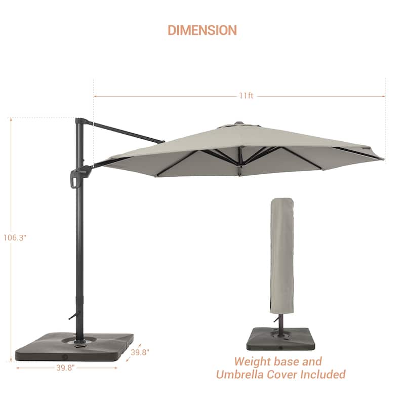 BONOSUKI Outdoor 11Ft UV Protection Patio Cantilever Umbrella w/Base