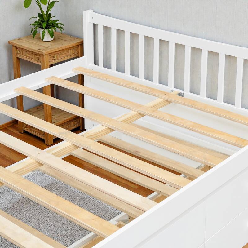 Daybed with Trundle and 3 Drawers, Solid Wood Twin/Full Daybed with Storage, Space-Saving Guest Bed