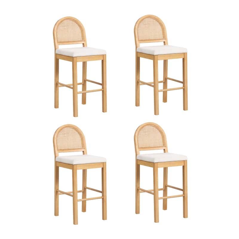 Bailey Boucle Upholstered Rattan Bar Stool or Counter Height Stool with Natural Rattan Woven Back For Kitchen Island