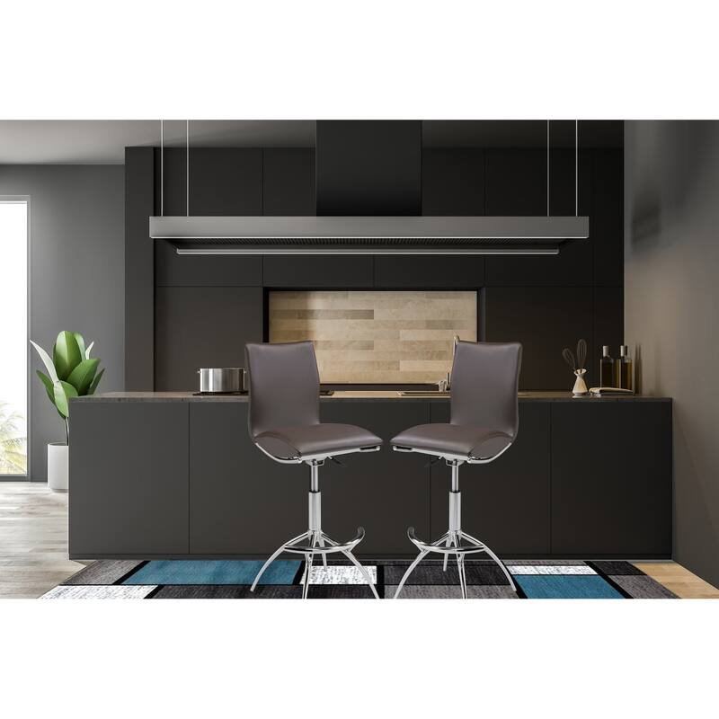 Modern Barstool Leatherette/Chrome Adjustable Height In Black Color