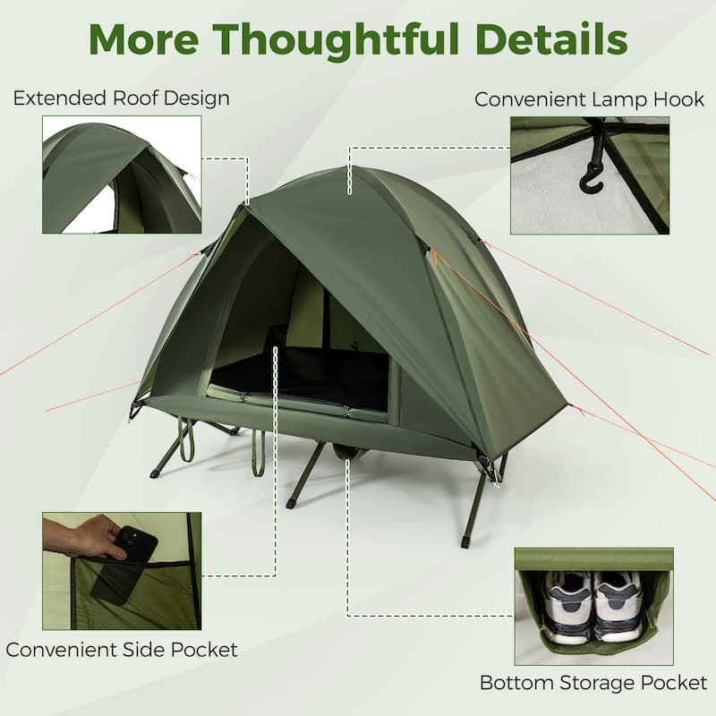 Gymax 2-Person Camping Cot Combo Off-Ground Travel Cot Tent w/Pop-up