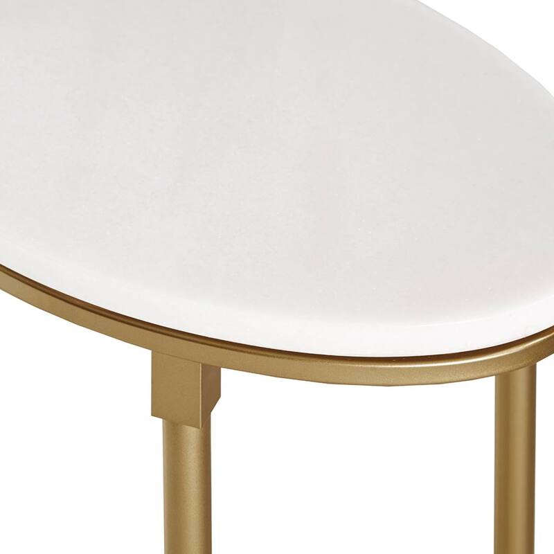 Roomfitters Bordeaux End Table, Round Marble Side Table with Gold Metal Frame for Living Room or Office, White Gold