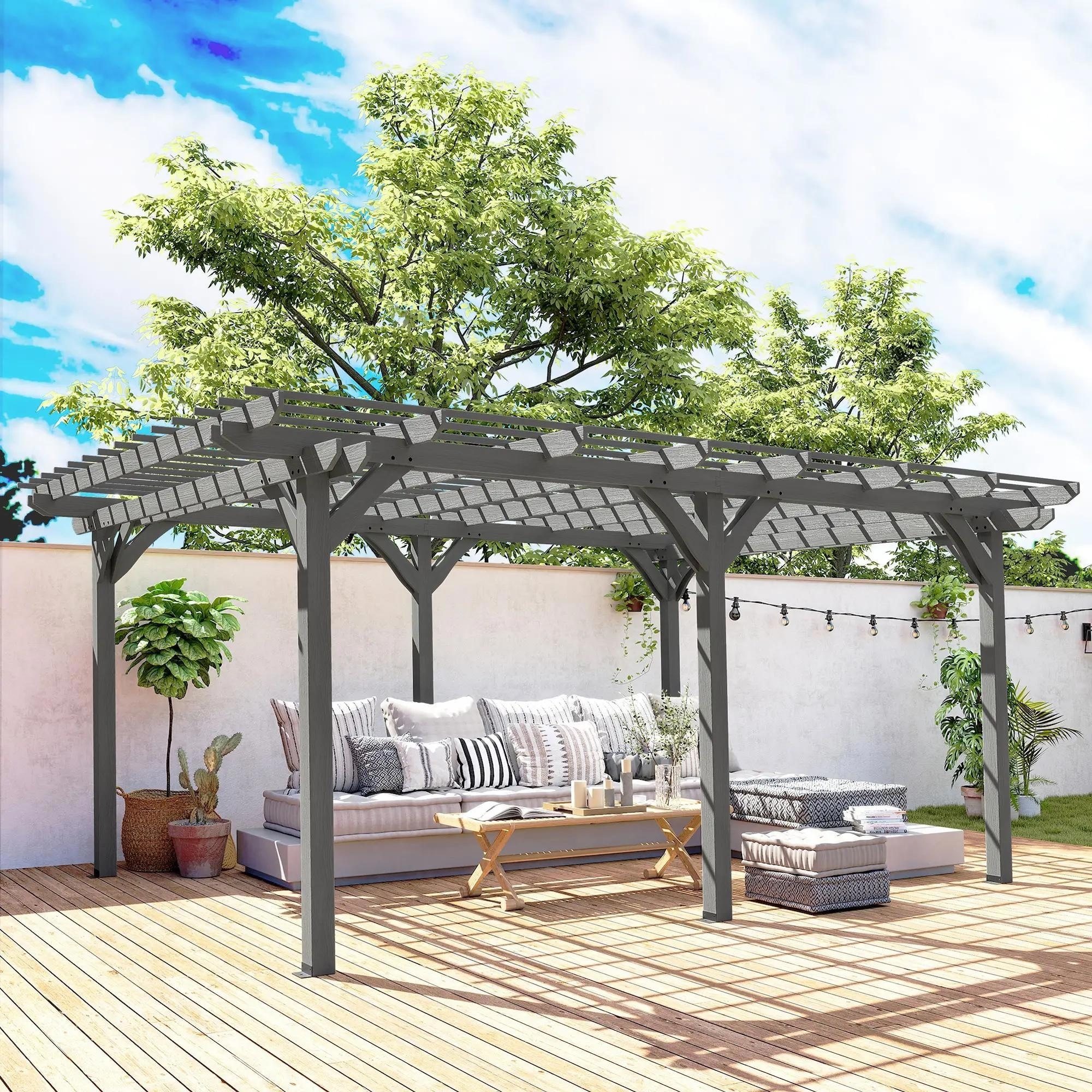 12x16ft Pine Pergola,Reinforced Beam Gazebo, Heavy Duty Vine