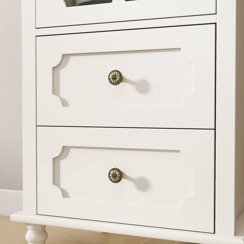 Minimalism Buffet Cabinet with Glass Doors and Double Drawer, Modern Wooden Storage Sideboard Cupboard