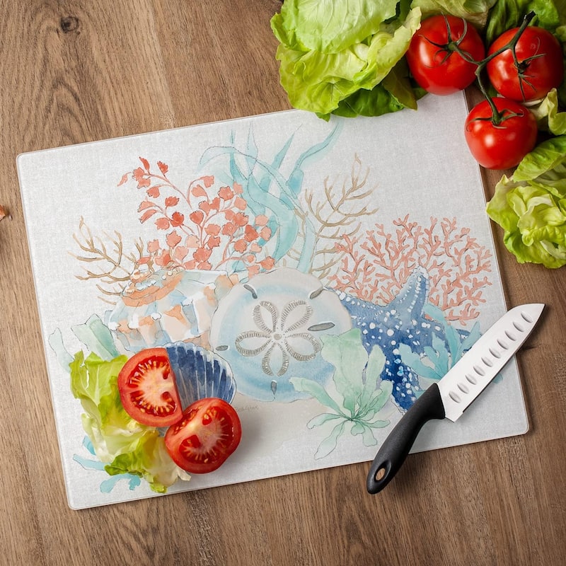 Seaside 3mm Heat Tolerant Tempered Glass Cutting Board 15” x 12” Manufactured in the USA Dishwasher Safe