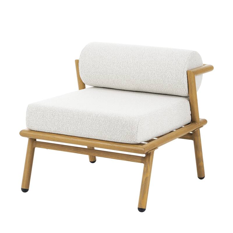 Roomfitters La Fiora Outdoor Iron Armless Club Chairs with Teak Finish and Off White Cushions, Set of 2 - Set of 2