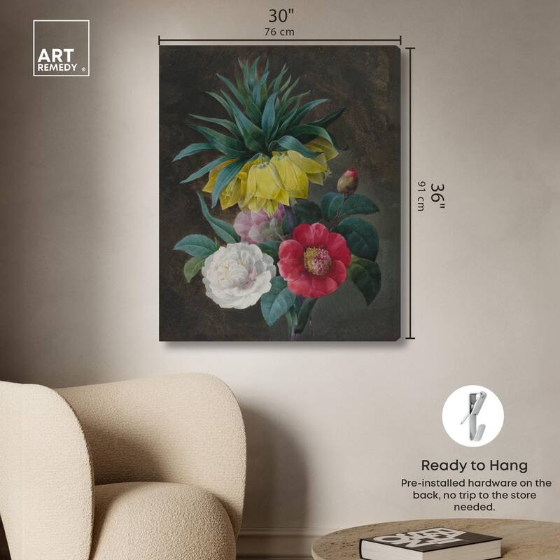 Four Peonies and a Crown Canvas by Art Remedy, Gallery Wrapped