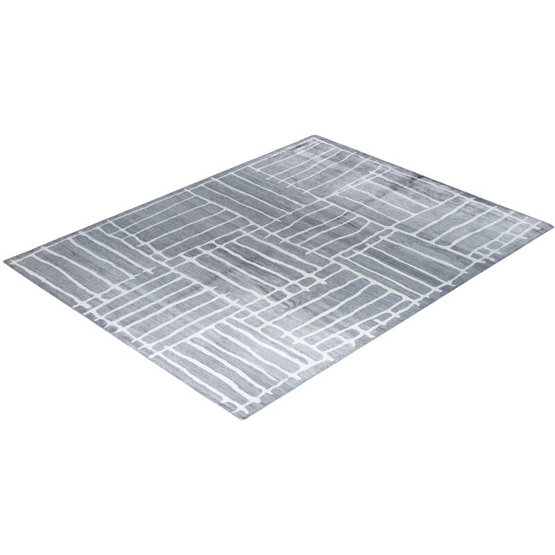 Modern One-of-a-Kind Hand-Knotted Area Rug - Gray, 9' 0" x 11' 10" - 9' 0" x 11' 10"