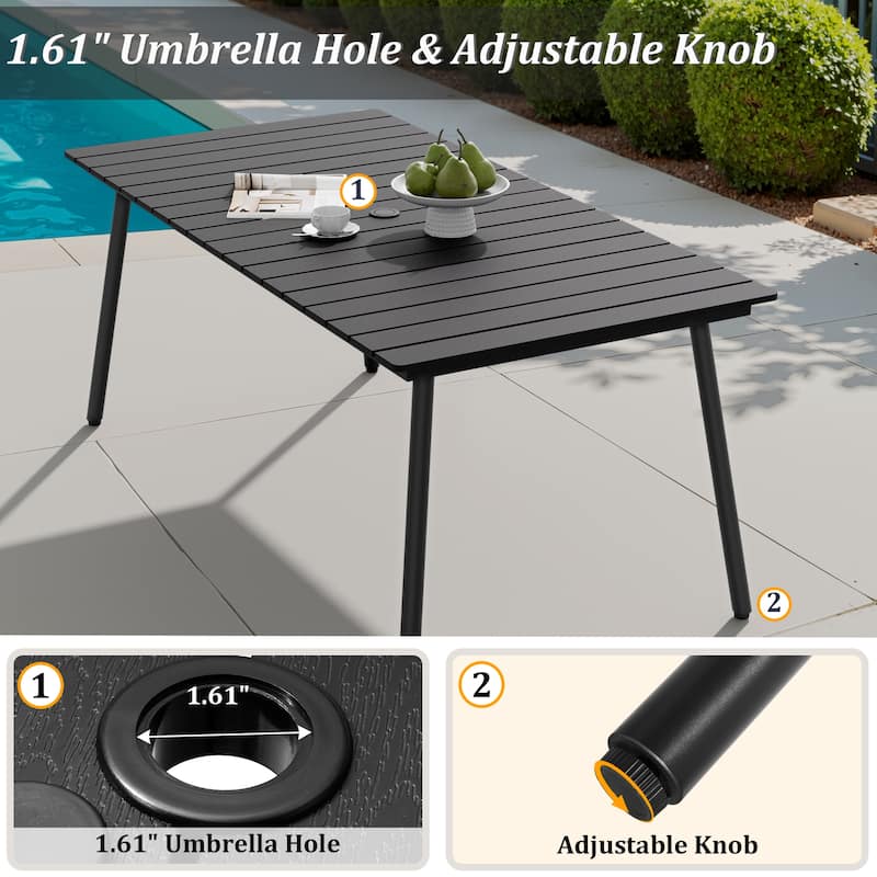 11PC Outdoor Patio Dining Set Aluminum Table with Stackable Chairs w/ Market Umbrella Set