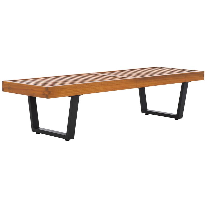 SAFAVIEH Outdoor Patio Furniture Heather Solid Wood Slatted Rectangular Bench - 60"W x 19"D x 14"H