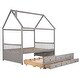 preview thumbnail 30 of 30, Wooden House Bed with Trundle and 3 Storage Drawers