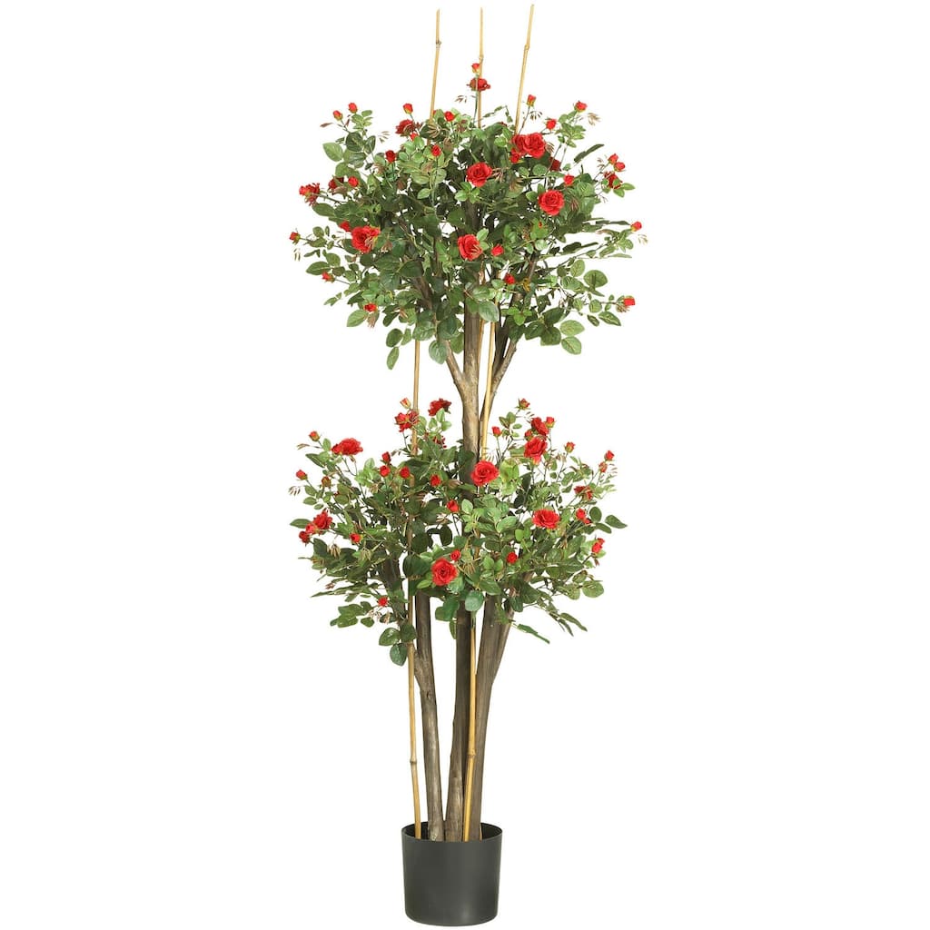 Mini Silk Tree 5ft - Rustic Topiary Design, Double Ball Pattern, Elegant Home Decor - 5ft.