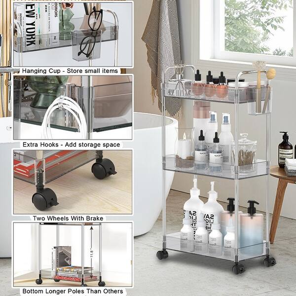 Acrylic Shelf 3 Tier,Multi-functional Rolling Practical Rrolley,Flexible & Durable