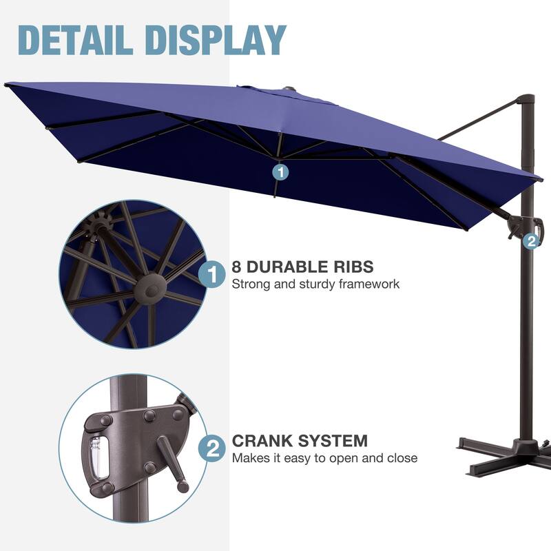 Outdoor 9 x 11 Ft Cantilever Patio Umbrella 360 Degree Rotation with HDPE Base