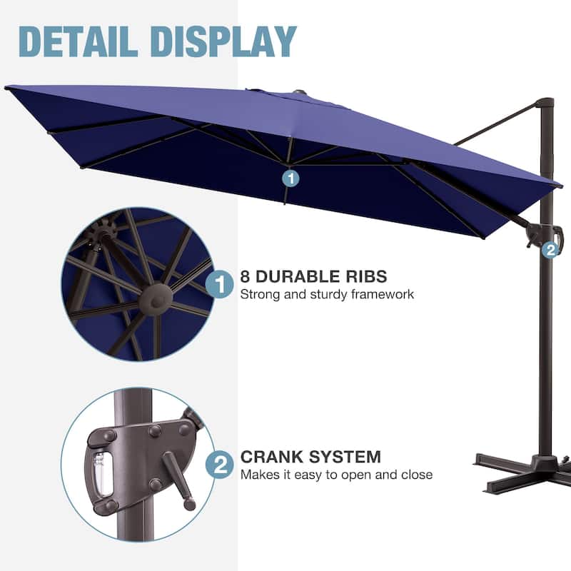 Outdoor 9 x 11 Ft Cantilever Patio Umbrella 360 Degree Rotation with Weight Base