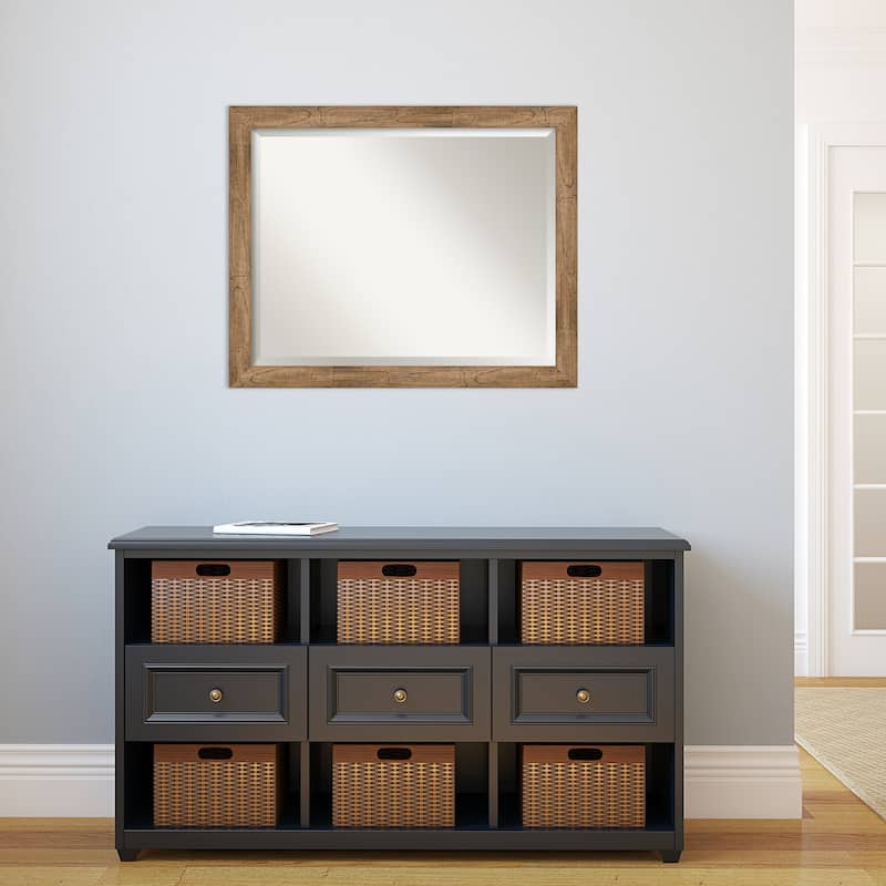 Beveled Wood Wall Mirror - Owl Brown Narrow Frame