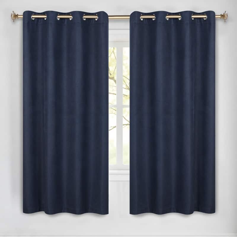 Superior Nyan 100% Blackout Grommet Curtains, Set of 2 Panels - 52" x63" - Navy Blue