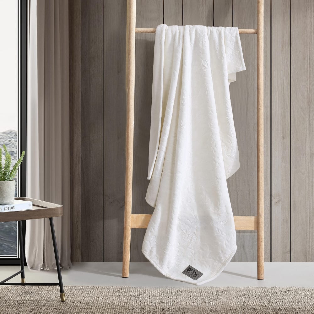 Eddie Bauer Woodblock Floral Embossed Signature Plush Throw Blanket