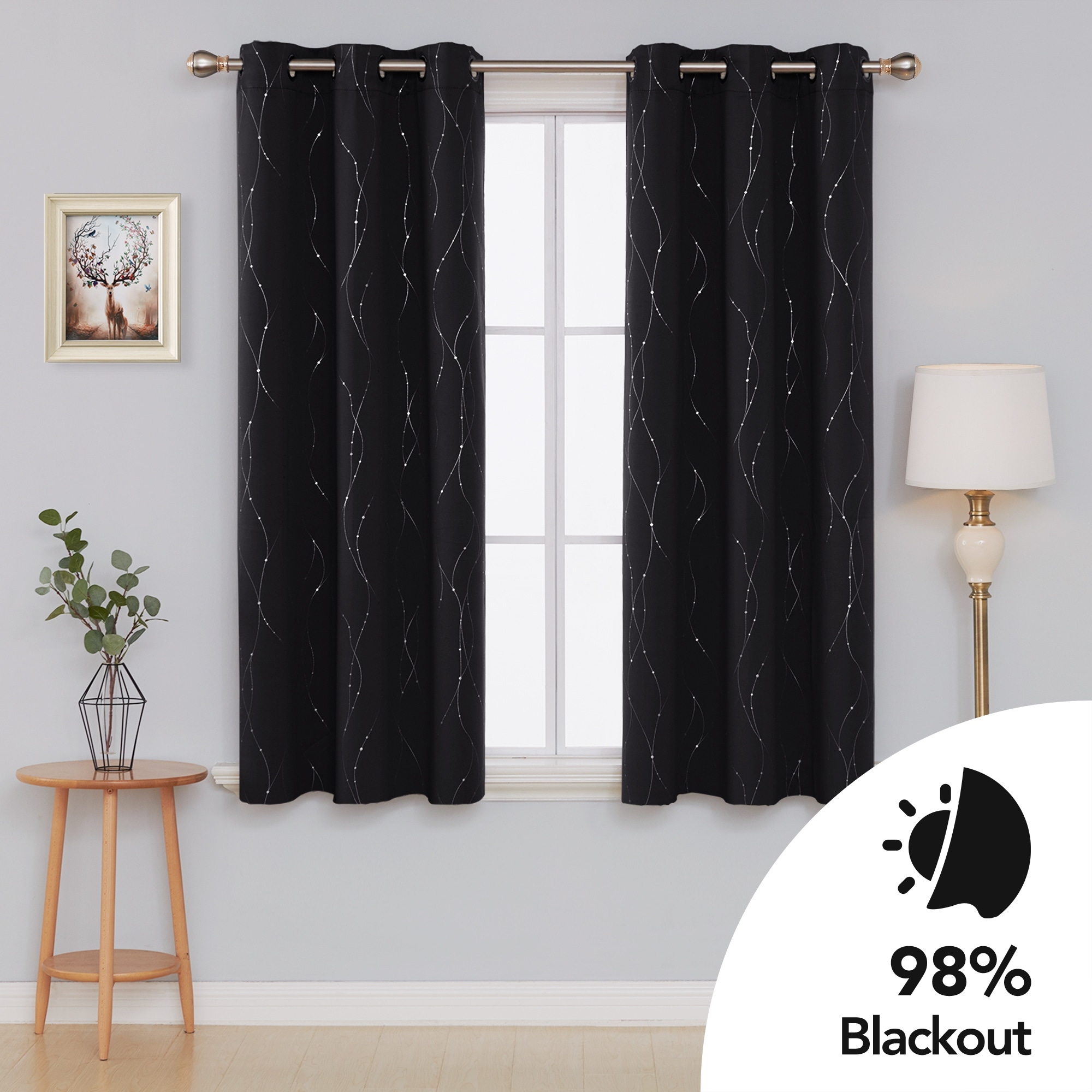 Deconovo Wave Line with Dots 42 Width Curtains Pair(2 Panel)