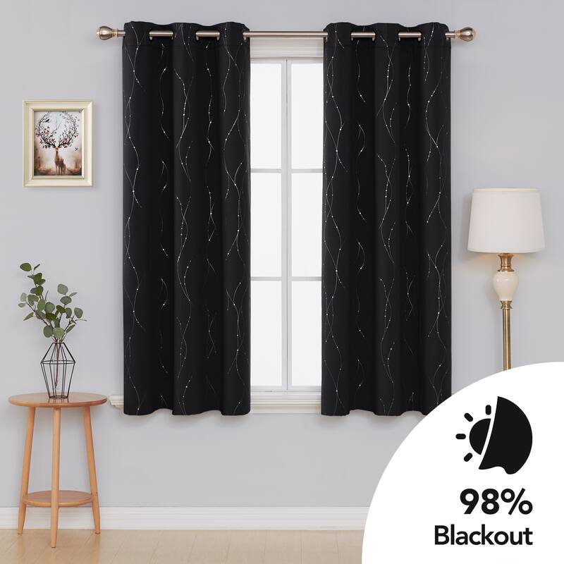 Deconovo Wave Line with Dots 42 Width Curtains Pair(2 Panel) - 42x63 Inch - Black