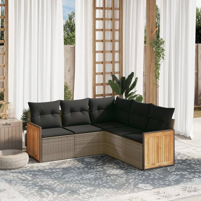 vidaXL Patio Sofa Set with Cushions Outdoor Conversation Furniture Poly Rattan - Grey - 24.4 x 24.4 x 27.2