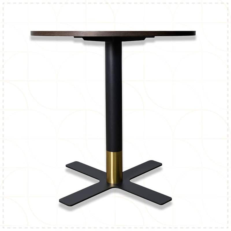 Vail Round Dining Table with 27 in. MDF Tabletop in Black Stainless Steel Cross Legs with Gold Accent Base Kitchen Table