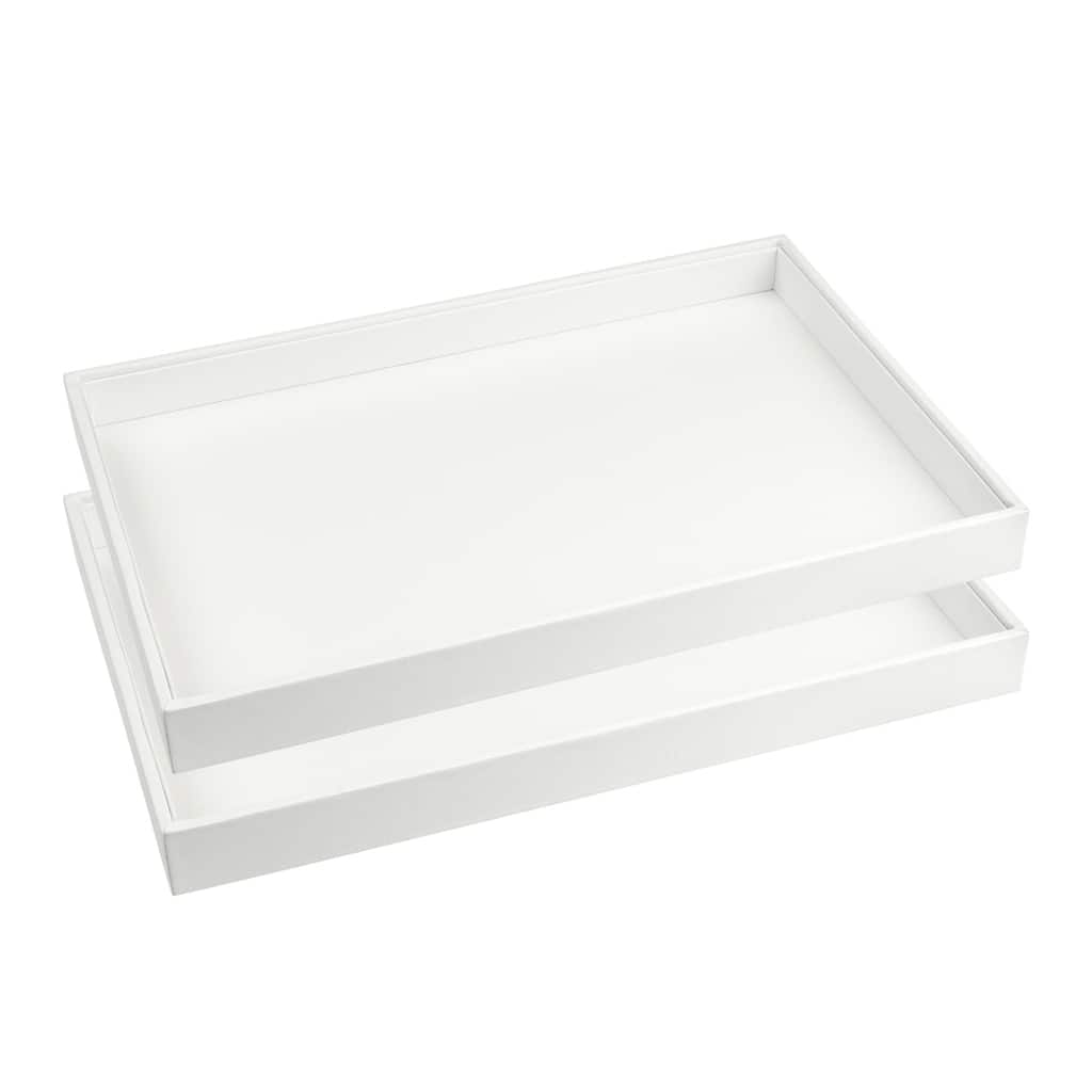 Set of 2 Stackable PU Leather Jewelry Organizer Trays with Removable Dividers for Drawers, Jewelry Organizer Drawer Storage