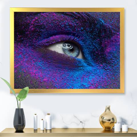 Designart "Female Eye With Dry Paint Dust Pigment on Face" Modern Framed Art Print