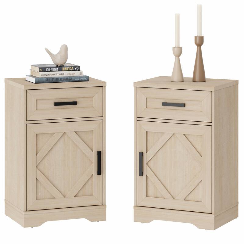 WAMPAT Nightstand with 1 Drawer&1 Door for Bedroom, Living Room - Beige - 2-drawer