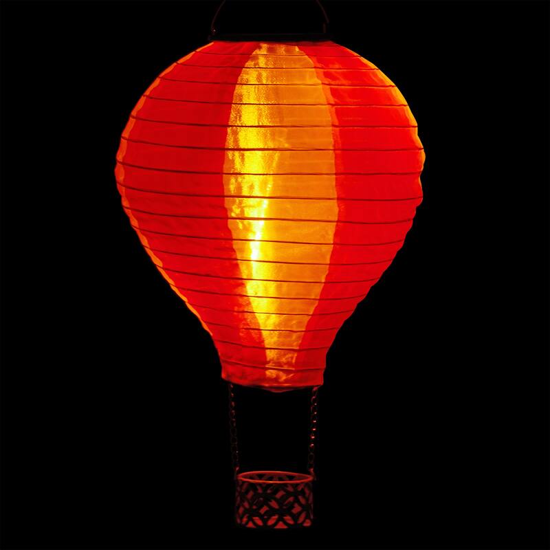 Solar Red/Pink Cloth Hot Air Balloon with Flame LED Lights