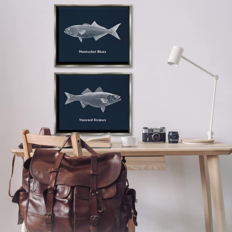 Stupell Harbor Fish Phrases Framed Floater Canvas Wall Art Design By Phillipa Katz (Set of 2)