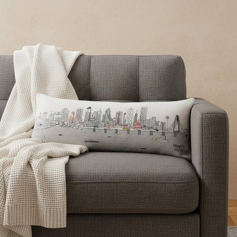HomeRoots 14" X 35" Cream Dallas Daylight Skyline Lumbar Decorative Pillow