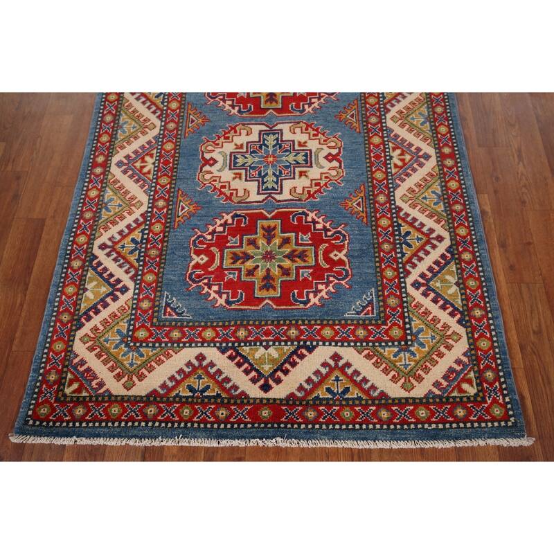 Blue Kazak Foyer Rug Hand-Knotted Traditional Wool Carpet - 3'5" x 4'9"