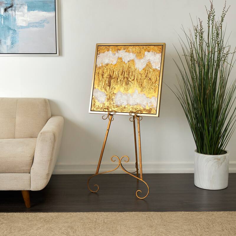 Silver or Gold Metal Traditional Easel with Chain Support - 22 x 21 x 46 - Gold