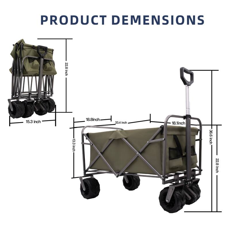 Collapsible Cart with Foot Brake, Large All-Terrain Wheels, Durable Alloy Frame, and Mesh Pocket for Easy Transport of Equipment