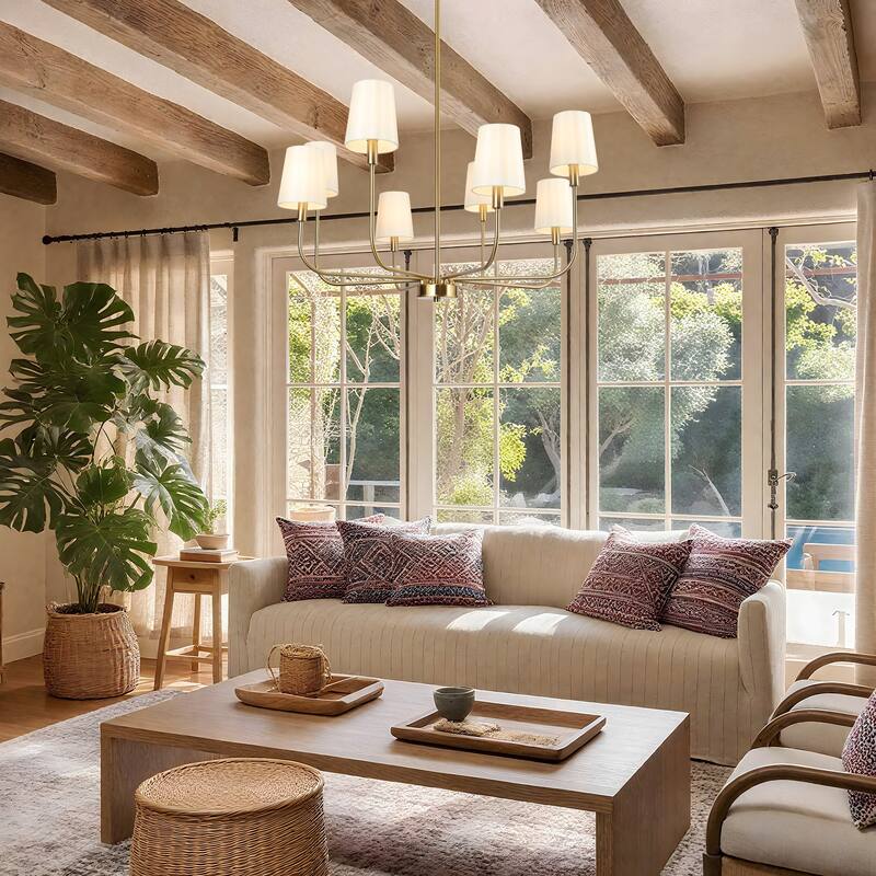 Mid-Century Modern Gold 6-Light French Chandelier Fabric Pendant Lights for Dining Room