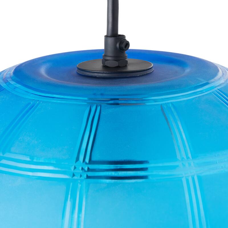 Catharine River of Goods Black Metal and Hand Blown Glass 11.75-Inch Pendant Light with Adjustable Hanging Cord