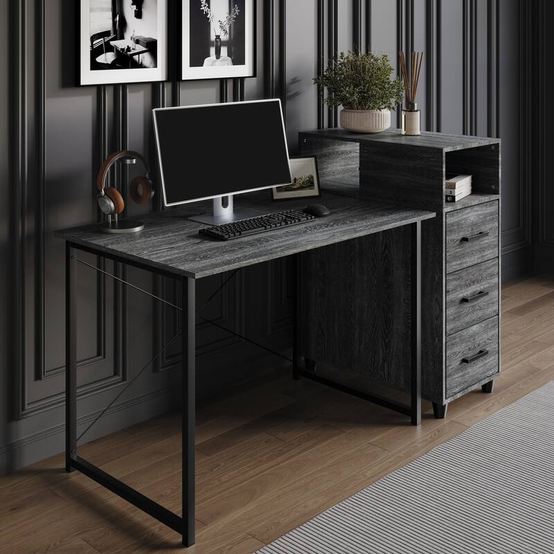 CraftPorch Shabby Chic Writing Desk with Side Cabinet