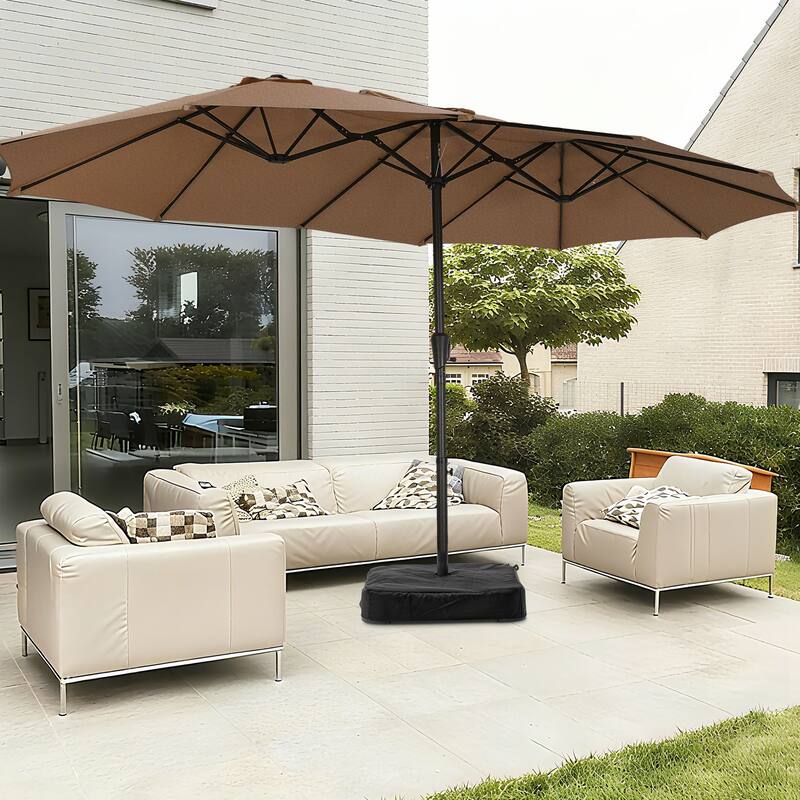 Autlaycil 15 ft Patio Umbrella with Base & 48 LED lights for Outdoor Umbrella - CoffeeNoLight