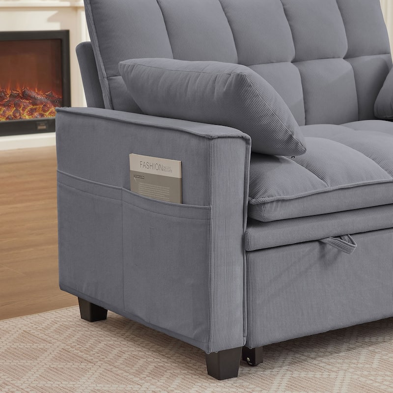 48.03" Pin Striped Fabric 3 in 1 Convertible 2 Seater Sleeper Sofa Bed