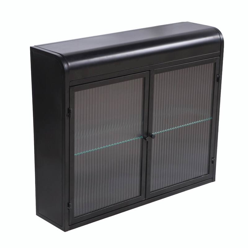 Modern Fluted Glass Wall Cabinet - Adjustable Shelves