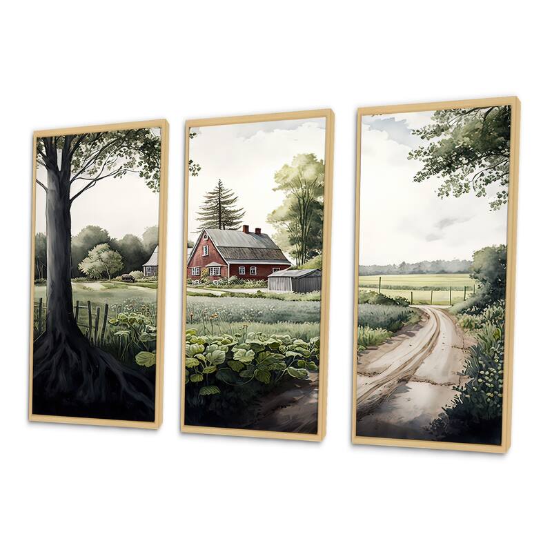 Designart "Welcome To The Farm II" Farmhouse / Country Framed Canvas Art Print - 3 Panels
