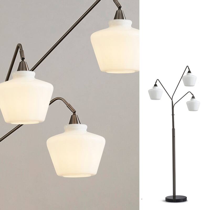Cafe 3-Light Glass Shades Arch Floor Lamp